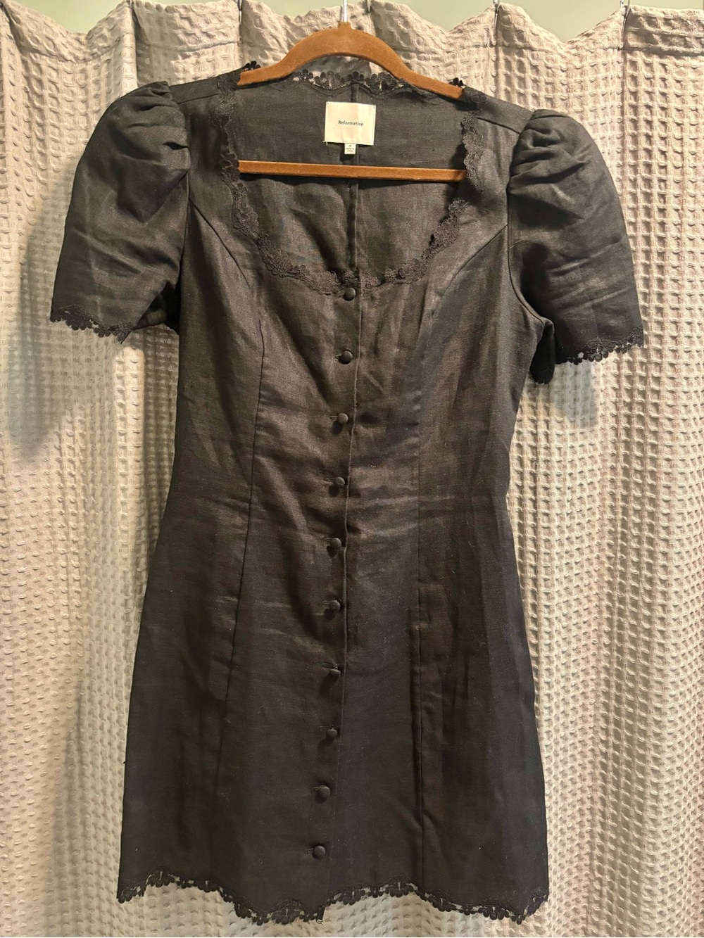 Reformation Short Black Linen Dress